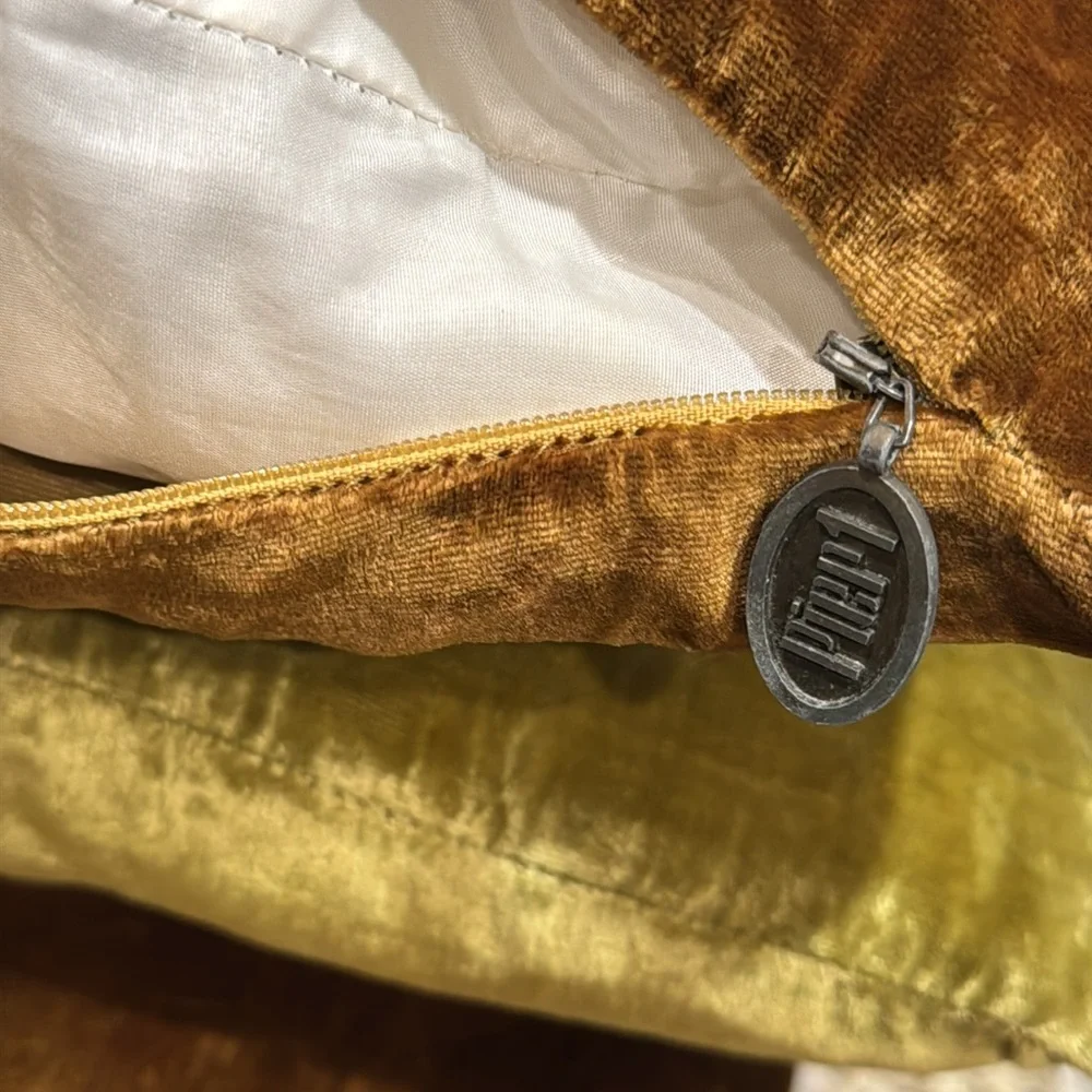Pier One Velvet Two Color Green Brown Square Decorative Pillow Set